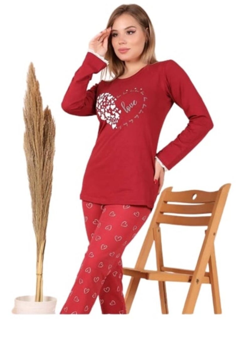 MANIKAN MANIKAN -Women's pajama set with long pants in a heart print - Image 3