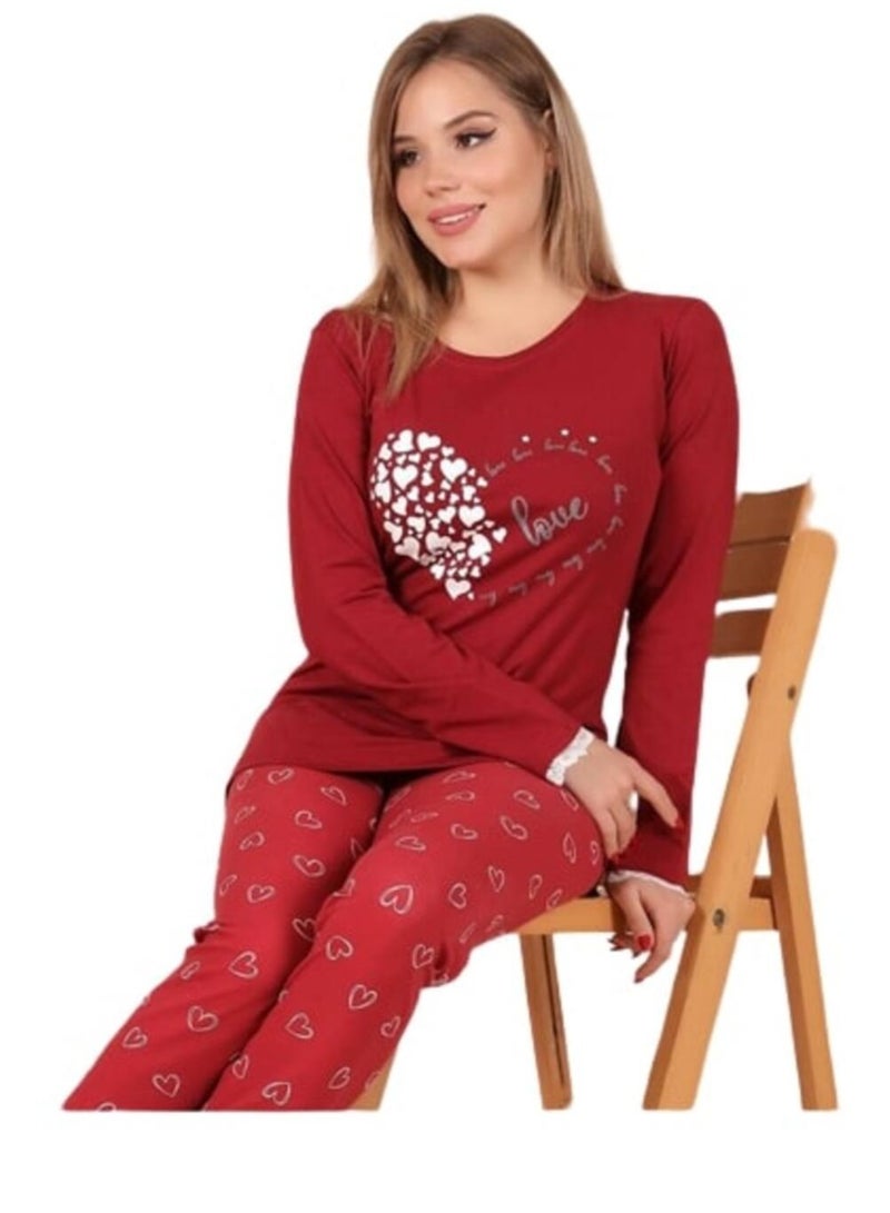 MANIKAN MANIKAN -Women's pajama set with long pants in a heart print - Image 2