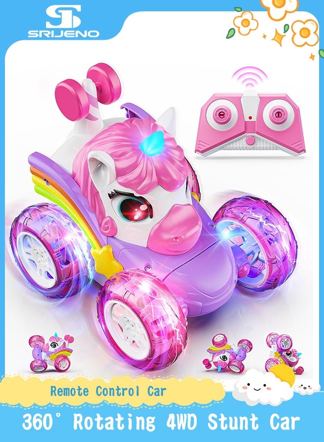 SRIJENO Remote Control Car RC Stunt Cars for Girl 360°Stunt Rotation 4WD Remote Cars for Kids 3-6 Double Sided RC Car with LED Lights,2.4GHz Electric Toy Car,Birthday Gift for 3 4 5 6 Year Old Girl - Image 1
