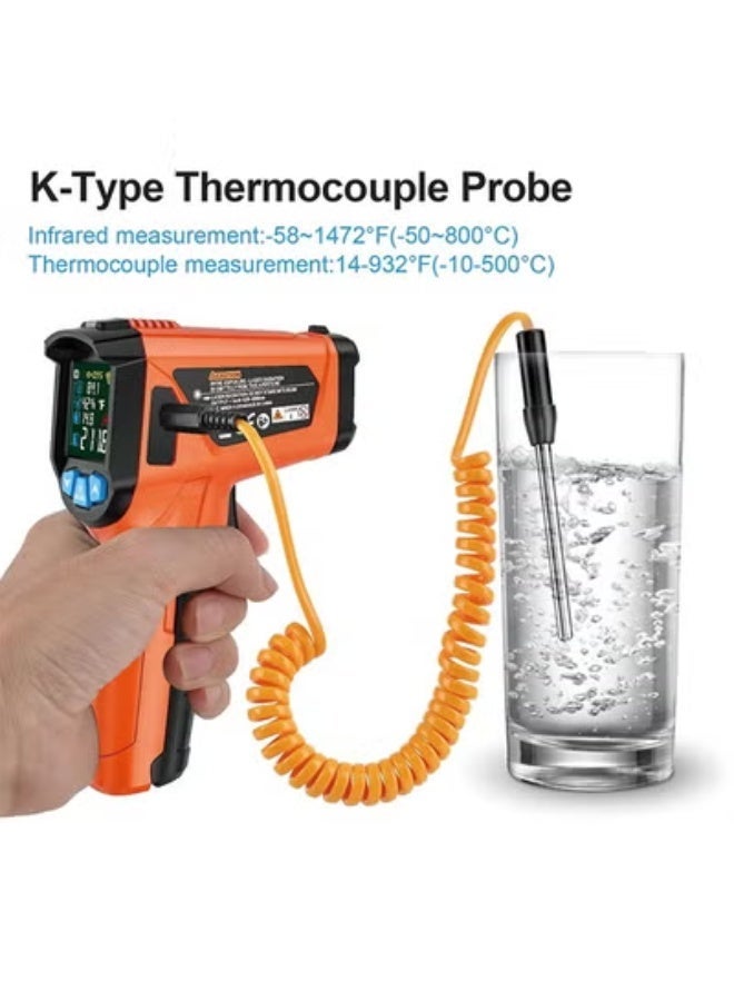 MESTEK Infrared Thermometer Gun, Non Contact Digital Laser Thermometer Temperature Gun with Color LCD for Cooking, Home Repairs, Humidity Measurement, Adjustable Emissivity -58°F to 1472°F(-50~800°C) - Image 2
