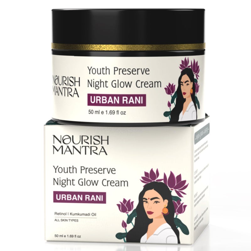 Nourish Mantra Urban Youth Preserve Night Glow Cream/With Retinol, Hyaluronic Acid, CICA, and Ashwagandha Extracts/Hydrates, Repairs Skin & Addresses signs of aging/All Skin Types/ 50ml - Image 3