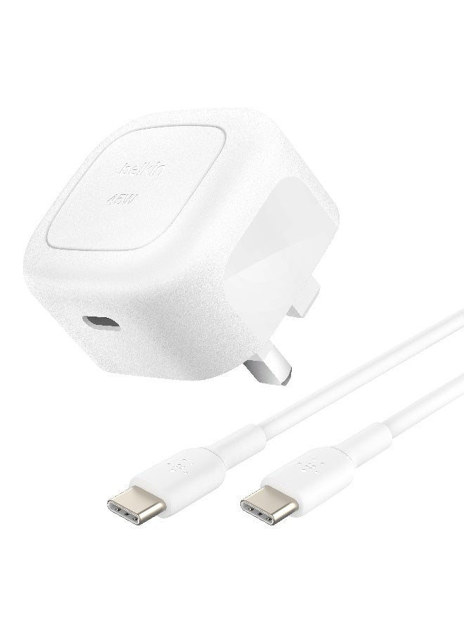 بيلكين شاحن حائط مدمج 45 واط + كابل USB-C إلى USB-C، شحن سريع لأجهزة آبل آيفون 16، 15، 14، بلس، برو، برو ماكس، سامسونج جالاكسي S25، S24، بيكسل 9، آيباد، آيربودز، وأكثر - - Image 4