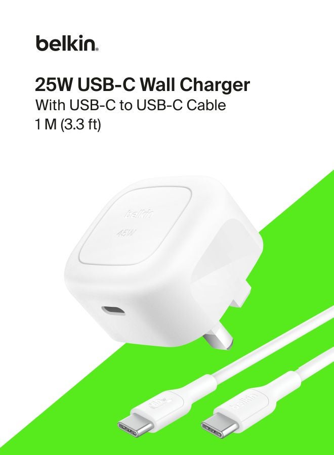 بيلكين شاحن حائط مدمج 45 واط + كابل USB-C إلى USB-C، شحن سريع لأجهزة آبل آيفون 16، 15، 14، بلس، برو، برو ماكس، سامسونج جالاكسي S25، S24، بيكسل 9، آيباد، آيربودز، وأكثر - - Image 1