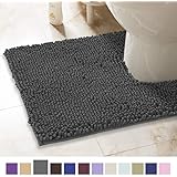 ITSOFT Non-Slip Shaggy Chenille Toilet Contour Bathroom Rug with Water Absorbent, Machine Washable, 21 x 24 Inch - Image 1
