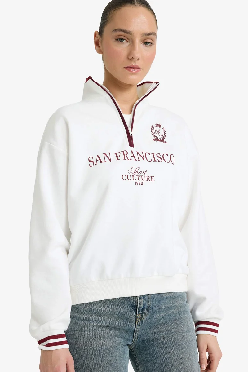 ديفاكتو Relax Fit Printed Long Sleeve Sweatshirt