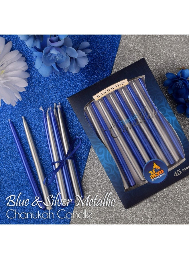 Ner Mitzvah Hanukkah Candles - Metallic Blue and Silver Dripless Chanukah Candle - Premium Quality Wax - 45pk. for All 8 Nights of Hanukkah - Image 2