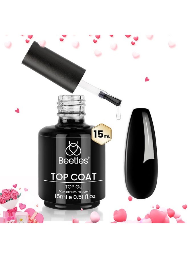 beetles Gel Polish - Beetles Gel Polish 15ml/0.51fl oz No Wipe Top Coat, High Gloss Shiny Long-Lasting Clear Gel Top Coat, Soak Off Nail Lamp Nail Gel, Home DIY Manicure and Nail Salon Valentine's Day Gift for Women - Image 1
