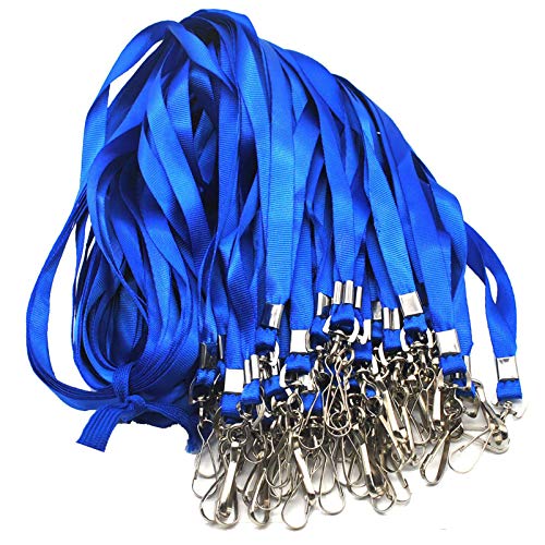 Beebel Blue Lanyards 100 Pcs Lanyard for Id Badges Flat Lanyard with Badge Clip with J-Hook - Image 1