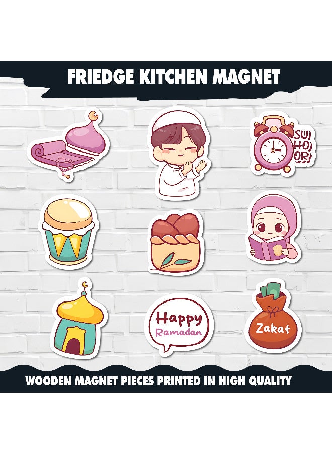 طقم مغناطيس الثلاجة الرمضاني مكون من 9 قطع – مغناطيسات زخرفية أنيقة بتصاميم الفوانيس والأهلة والزخارف الإسلامية لتزيين الثلاجة والمطبخ والديكور المنزلي - Image 2
