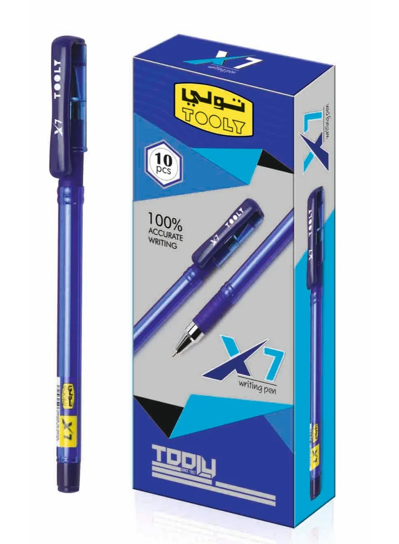 TOOLY Ultimate Writing Pens – 10 Pcs | Smooth & Consistent Ink Flow | Comfortable Grip | Fine Tip (0.7MM) Ballpoint Pens (Blue Ink)