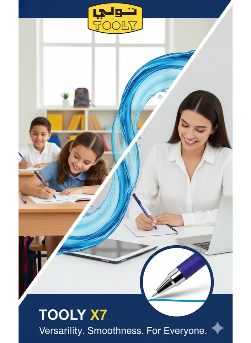 TOOLY Ultimate Writing Pens – 10 Pcs | Smooth & Consistent Ink Flow | Comfortable Grip | Fine Tip (0.7MM) Ballpoint Pens (Blue Ink)