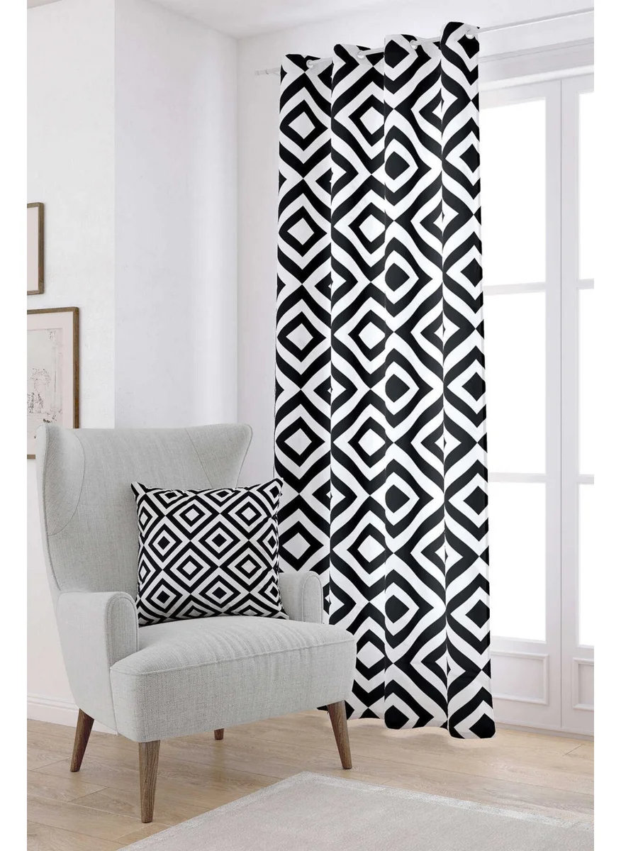 Cango Home White Black Decorative Geometric Patterned Digital Printed Curtain OTYK565-PR