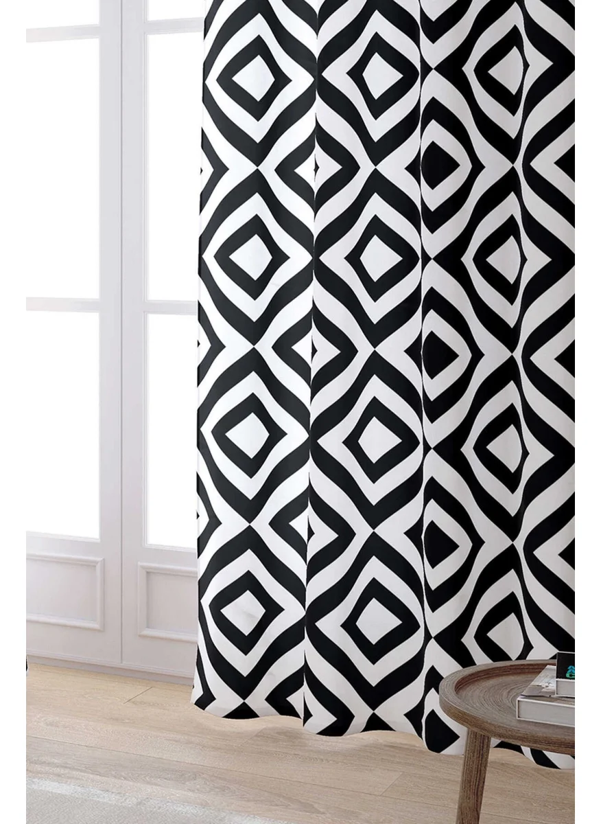 Cango Home White Black Decorative Geometric Patterned Digital Printed Curtain OTYK565-PR