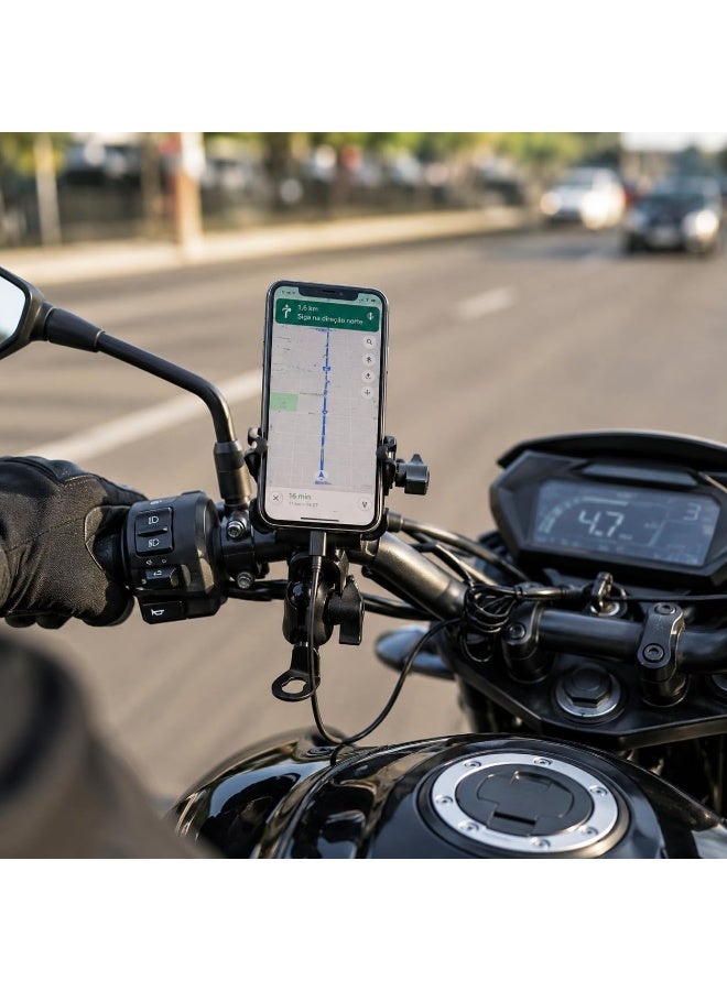 حامل هاتف للدراجات النارية مع شاحن USB-C، دوران 360 درجة، للهواتف 4-6.5 بوصة، يثبت على المقود - Image 2