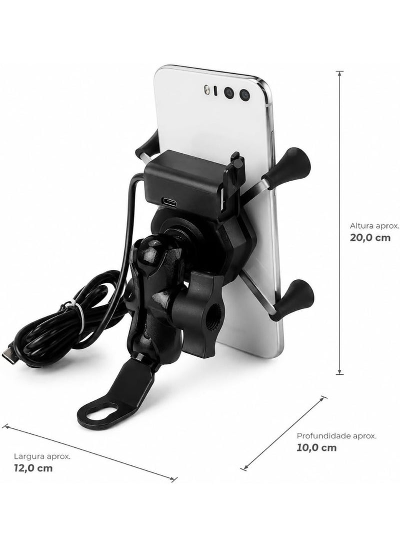 حامل هاتف للدراجات النارية مع شاحن USB-C، دوران 360 درجة، للهواتف 4-6.5 بوصة، يثبت على المقود - Image 3