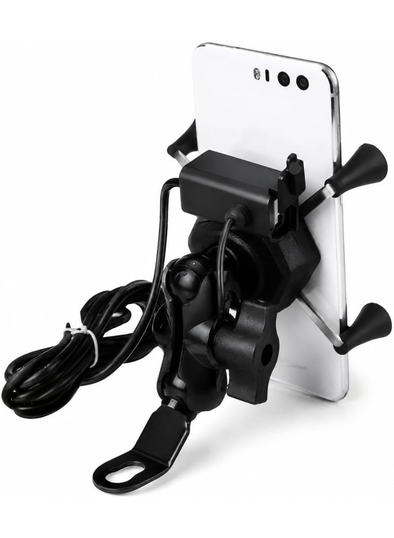 حامل هاتف للدراجات النارية مع شاحن USB-C، دوران 360 درجة، للهواتف 4-6.5 بوصة، يثبت على المقود - Image 5