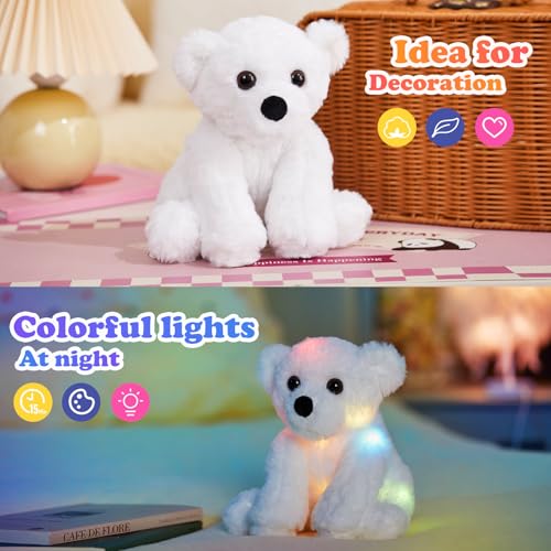 BSTAOFY Glow Polar Bear Light up Stuffed Animal LED Night Light Bear Soft Plush Toy Adorable Birthday Mother's Children's Day Valentines for Toddler Kids, White, 9.5'' - Image 5