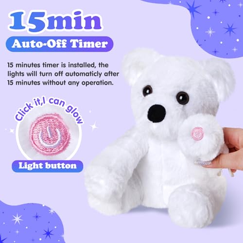 BSTAOFY Glow Polar Bear Light up Stuffed Animal LED Night Light Bear Soft Plush Toy Adorable Birthday Mother's Children's Day Valentines for Toddler Kids, White, 9.5'' - Image 4