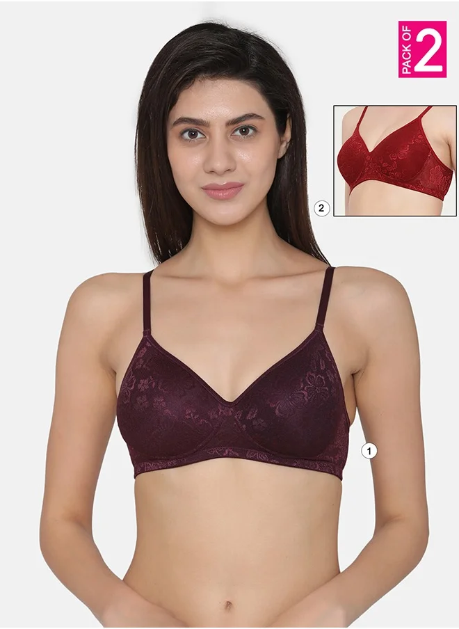 Clovia Clovia Pack of 2 Lace Padded Non-Wired Full Coverage Bra