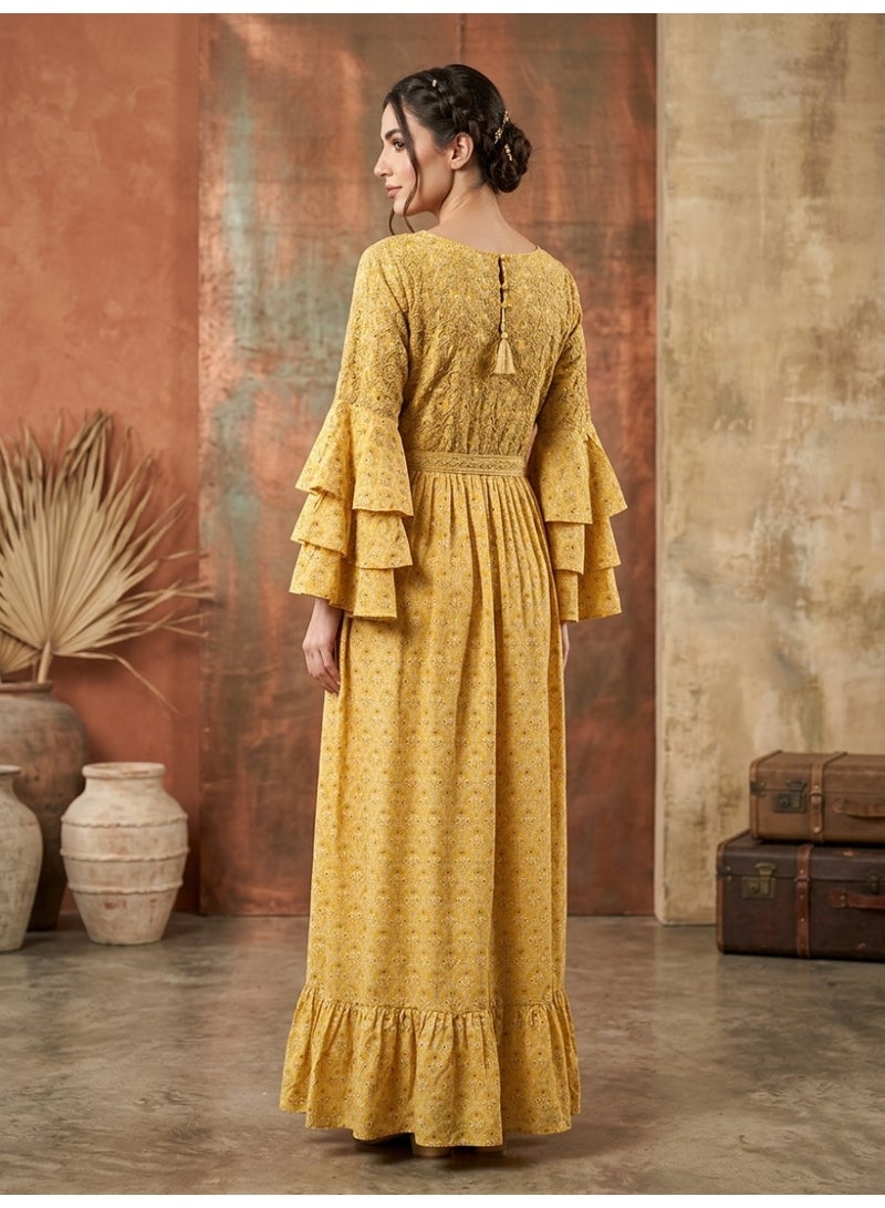 Alaya Women Floral Printed Rayon Jalabiya with Lace-Up Neckline-AL4006 - Image 2