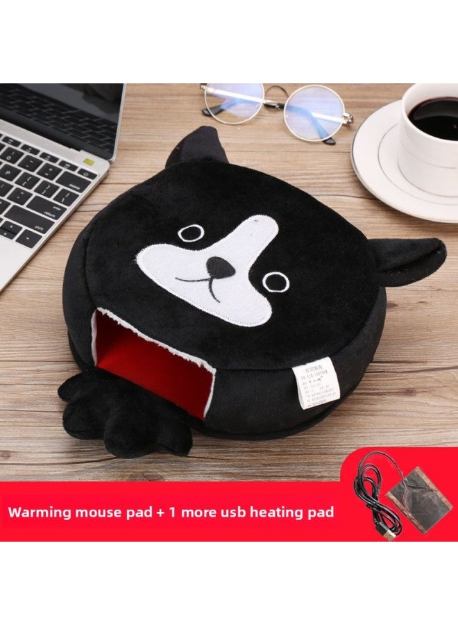 Winter Warm Hand Mouse Pad Wristband Winter Warm Heating Electric Household Electric Computer Thickened Mouse Cover-Pattern:Little Black Dog + 1 Extra Usb Heating Piece  - Image 1