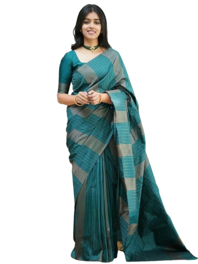 Shiv Textiles Womens Banarasi Silk Saree with Blouse Perfect for Every Occasion Copper Zari 9GREEN - Image 1