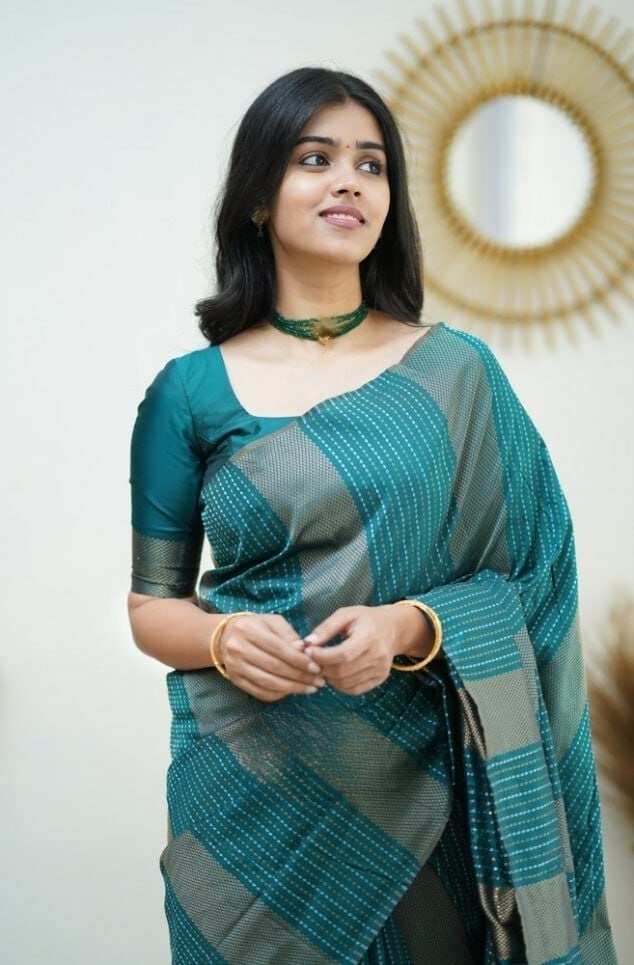 Shiv Textiles Womens Banarasi Silk Saree with Blouse Perfect for Every Occasion Copper Zari 9GREEN - Image 3