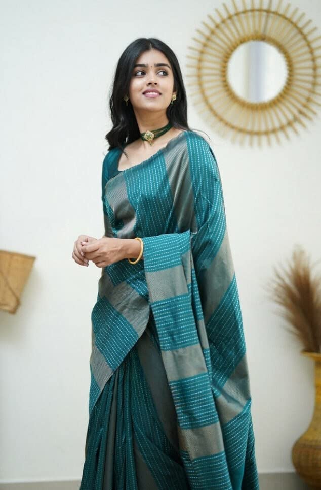 Shiv Textiles Womens Banarasi Silk Saree with Blouse Perfect for Every Occasion Copper Zari 9GREEN - Image 4