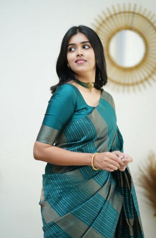 Shiv Textiles Womens Banarasi Silk Saree with Blouse Perfect for Every Occasion Copper Zari 9GREEN - Image 2