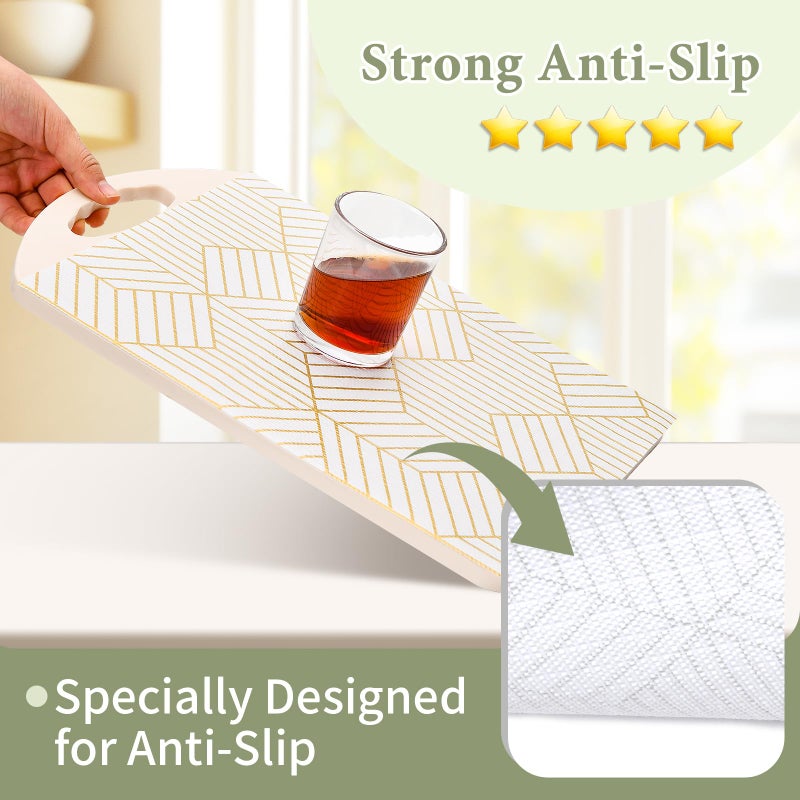 Kimhan Shelf Liners for Kitchen Cabinets 12in x 20FT, Non Adhesive Cabinet Liner Strong Non-Slip Thickened Gold Geometric Drawer Liner, Easy to Clean for Shelf, Cabinet with Knife and Tape Measure - Image 2