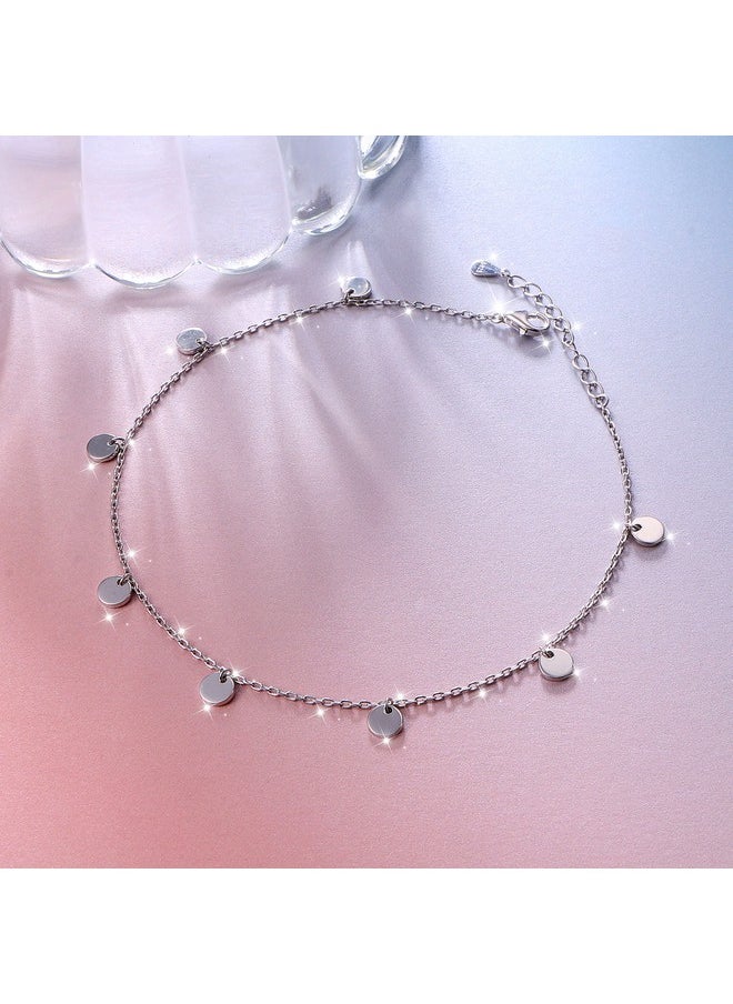 DAOCHONG Dot Slice Anklet For Women S925 Sterling Silver Adjustable Beach Style Foot Ankle Bracelet Jewelry 11 Inches  - Image 3