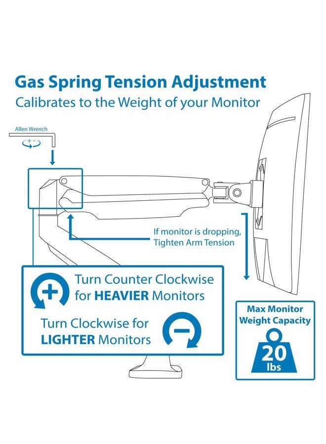 Mount-It! Single Monitor Arm Desk Mount | Gas Spring Monitor Arm | Full Motion Articulating Height Adjustable | Fits 21 22 23 24 27 30 32 Inch VESA Compatible Computer Screen | Clamp and Grommet Base - Image 5