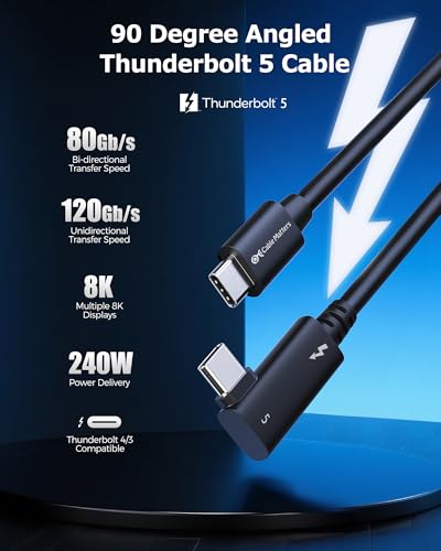 Cable Matters Intel Certified 80Gbps Right Angle Thunderbolt 5 Cable with up to 120Gbps Bandwidth Boost and 240W Charging 08m 26ft Compatible with Thunderbolt 4 USB4 and USB C Black - Image 3