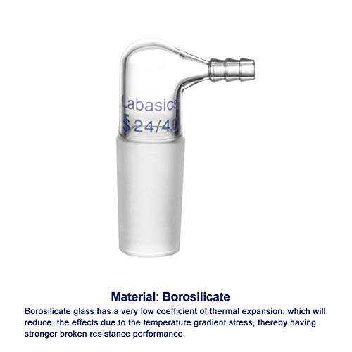 Labasics Glass 90 Degree Vacuum/Gas Adapter, Borosilicate Glass Bent Inlet Adapter with 24/40 Inner Joint and Hose for Laboratory Lab Supply - Image 3