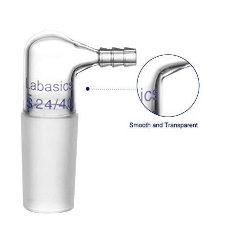 Labasics Glass 90 Degree Vacuum/Gas Adapter, Borosilicate Glass Bent Inlet Adapter with 24/40 Inner Joint and Hose for Laboratory Lab Supply - Image 2