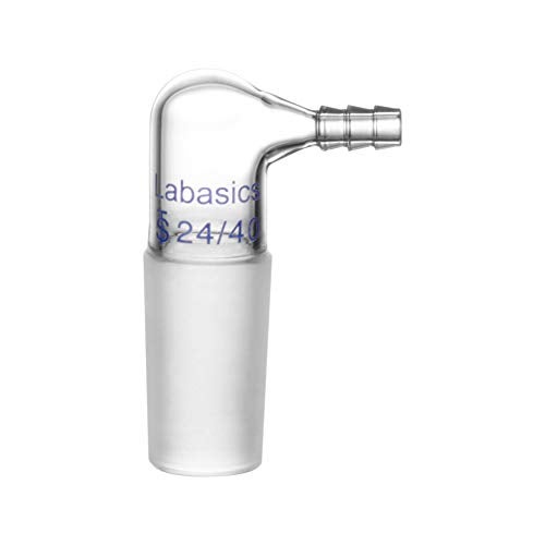 Labasics Glass 90 Degree Vacuum/Gas Adapter, Borosilicate Glass Bent Inlet Adapter with 24/40 Inner Joint and Hose for Laboratory Lab Supply - Image 1