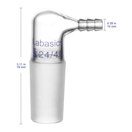 Labasics Glass 90 Degree Vacuum/Gas Adapter, Borosilicate Glass Bent Inlet Adapter with 24/40 Inner Joint and Hose for Laboratory Lab Supply - Image 4