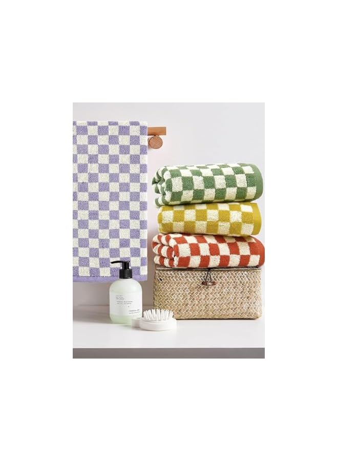 The Bros Hand Towels for Bathroom 4 Pack, Cotton Face Towels Soft Absorbent for Spa Bath Gym Kitchen, Hand Towel Set Decorative Checkered, 34 x74 cm, 4 Colors - Image 2
