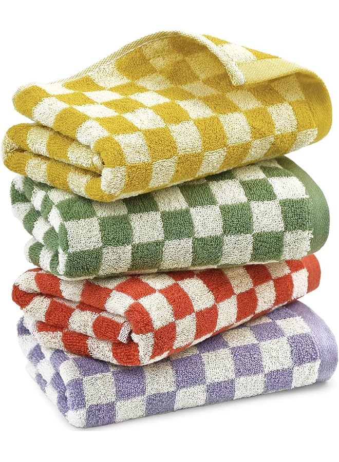 The Bros Hand Towels for Bathroom 4 Pack, Cotton Face Towels Soft Absorbent for Spa Bath Gym Kitchen, Hand Towel Set Decorative Checkered, 34 x74 cm, 4 Colors - Image 1