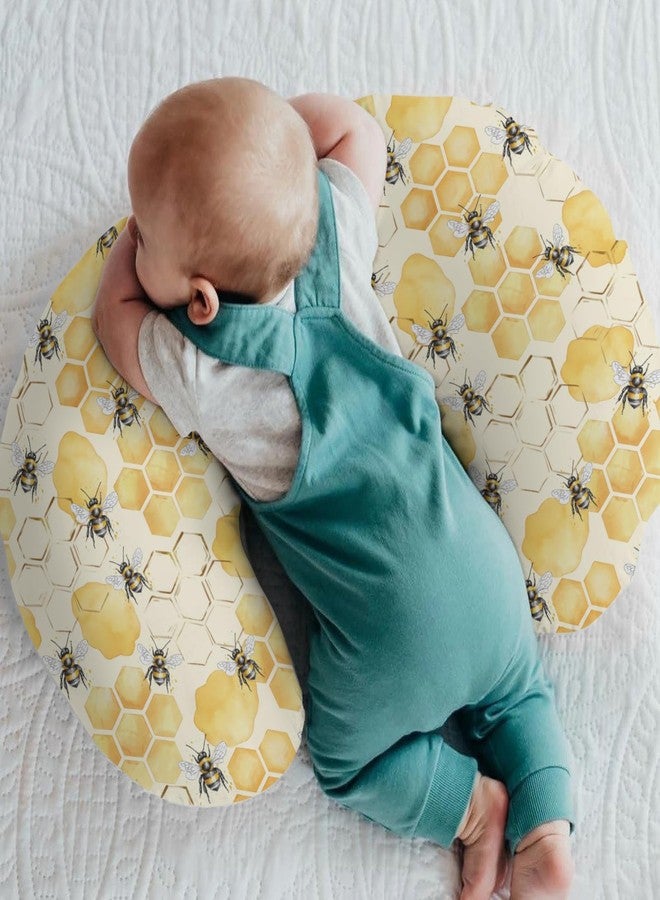 ZoUbqchY Honeycomb Bees Baby Nursing Pillow Covers for Boy Girl Yellow Bee Honey Nursing Pillow Slipcovers for Breastfeeding Pillows Spring Summer Soft Stretchy Removable Covers for Newborn Infant - Image 2