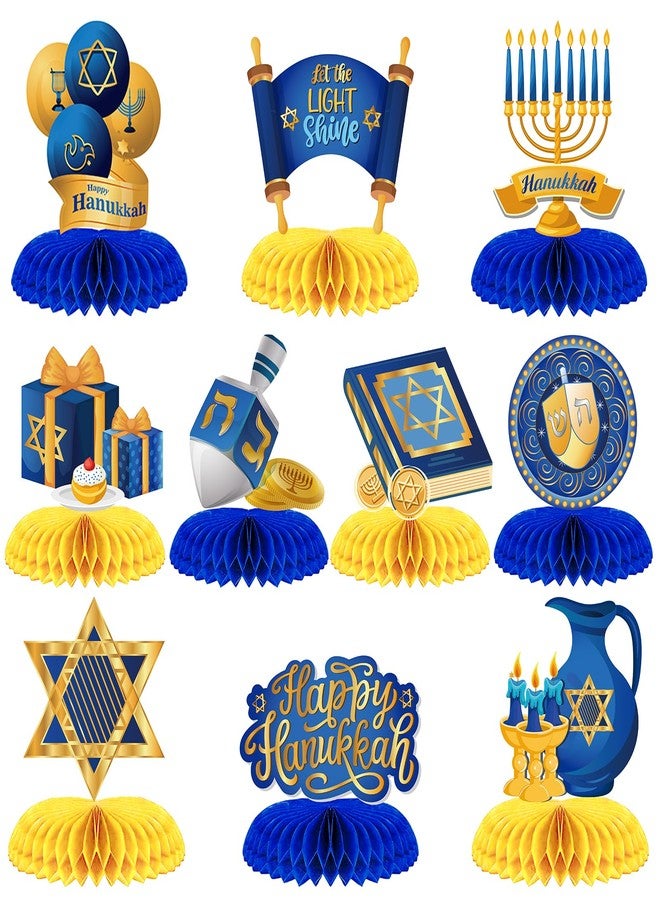 WEEPA 10 Pcs Happy Hanukkah Table Decorations Hanukkah Table Centerpiece Winter Snow Day Party Honeycomb Centerpiece - Image 1