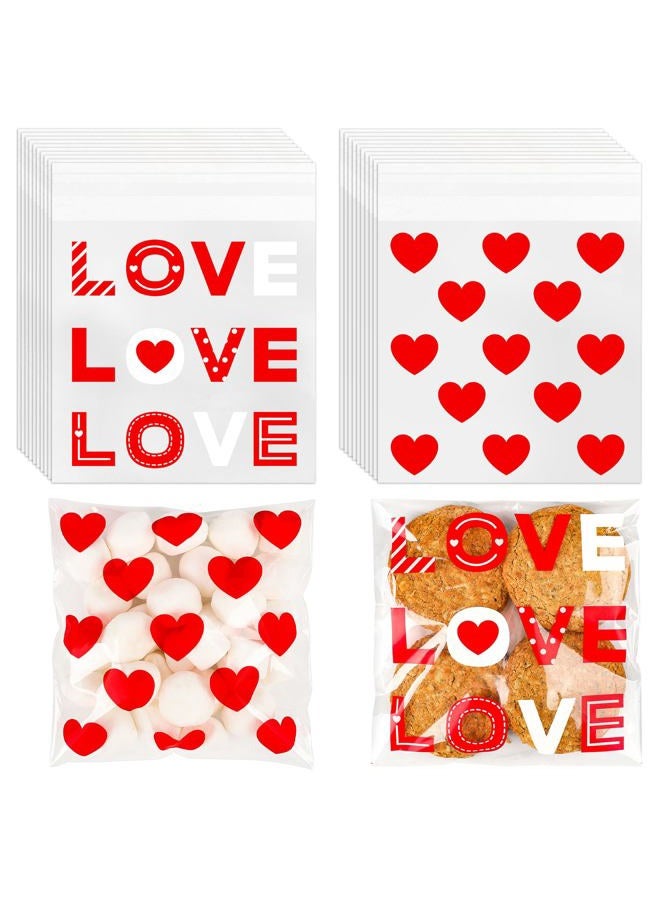 CUDICY 200pcs Cellophane Bags 5.5x5.5 Self Sealing Cookie Bags for Packaging White Cellophane Treat Bags for Gift Giving Packaging Valentines Birthday Party Favor Candy Goodie Homemade Bakery (Valentine) - Image 1