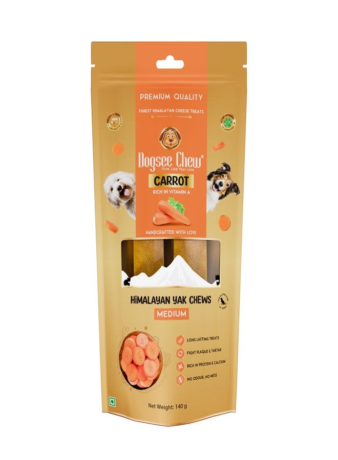 Dogsee Carrot Flavor Himalayan Yak Cheese Dental Chews for Dogs 140g (Medium - 2 Chews)|for Better Gut Health|No Grain, No Gluten|Odorless Dog Treats, All Age Groups, Stick - Image 1