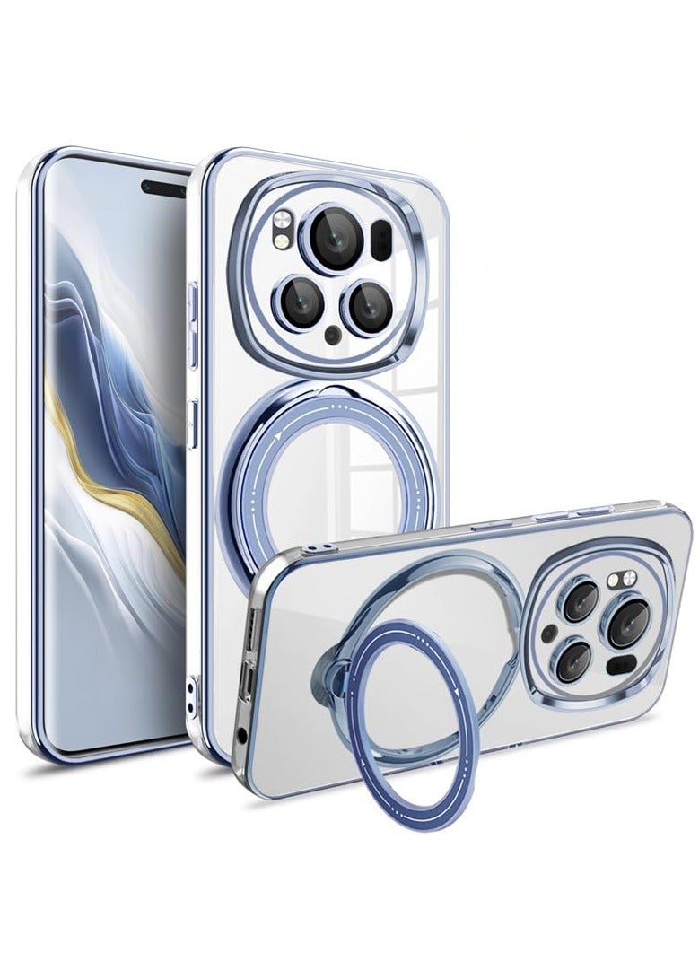 Clear Case for Honor Magic 6 Pro (2024),Magnetic Electroplated Phone Protective Case with All-inclusive Lens Protection  Ring Stand,Compatible with Car Mount  Wireless Charging