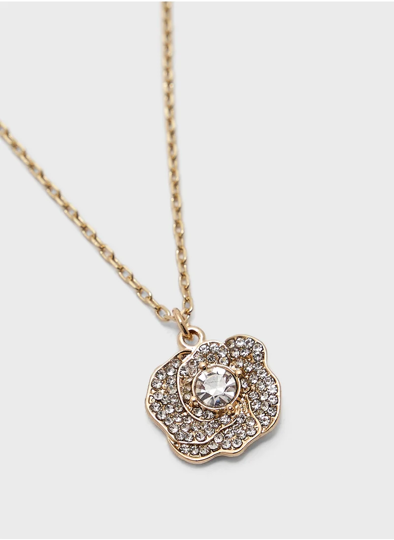 جينجر Rose Pendant Necklace & Drop Earrings Set