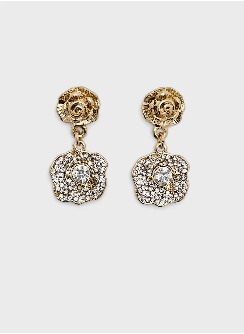 جينجر Rose Pendant Necklace & Drop Earrings Set
