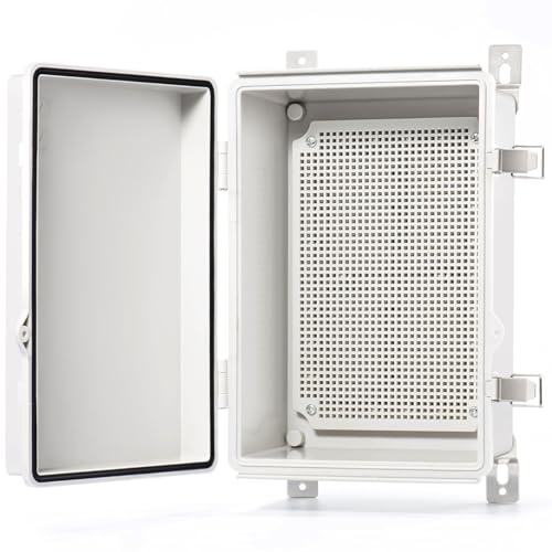 QILIPSU Junction Box IP67 Waterproof Plastic Electrical Enclosure Outdoor Weatherproof Project Electric Box with Mounting Plate, Wall Brackets, Hinged Grey Cover 11.2"x7.7"x5.1" - Image 1