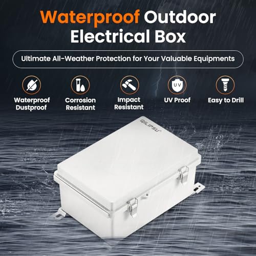 QILIPSU Junction Box IP67 Waterproof Plastic Electrical Enclosure Outdoor Weatherproof Project Electric Box with Mounting Plate, Wall Brackets, Hinged Grey Cover 11.2"x7.7"x5.1" - Image 2