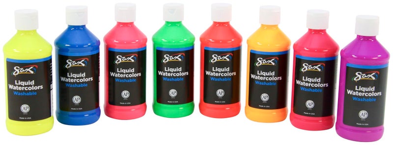 Sax Liquid Washable Watercolor Paint for School and Arts and Crafts Use, Assorted Fluorescent Colors, 8 Ounce Bottles, Set of 8 - Image 1
