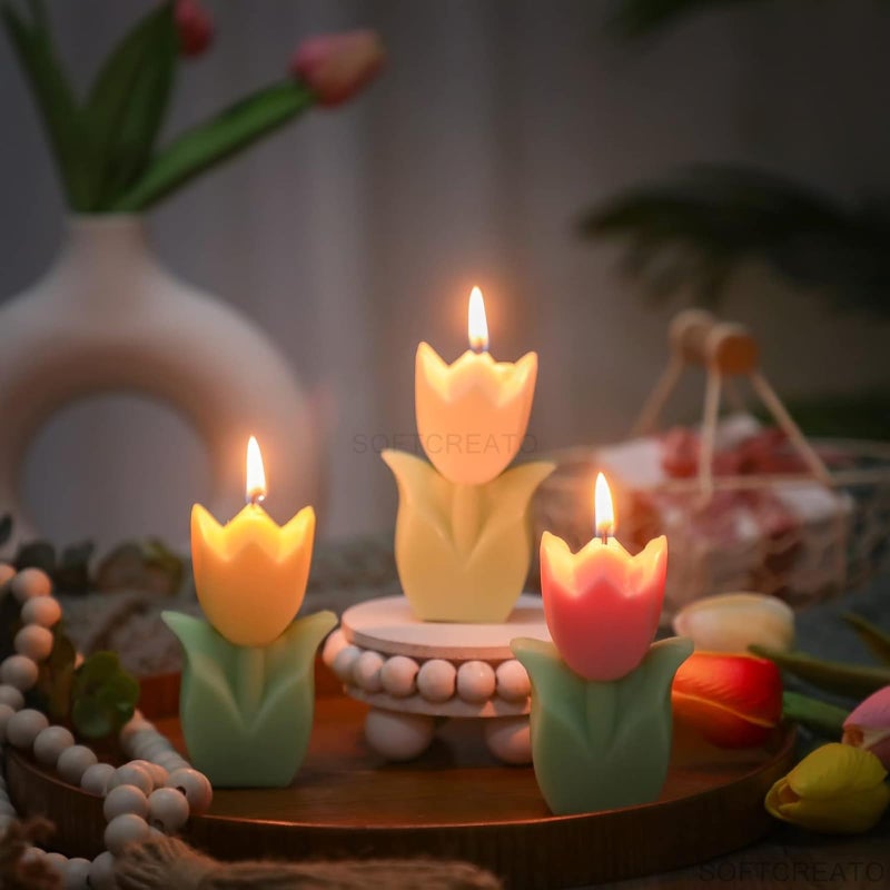 SOFTCREATO Flower Silicone Candle Mould | 3D Tulip Flower Candle Silicone Mold I Candle Casting Molds for DIY Handmade Chocolate, Cake Décor, Aromatherapy, Soap, Polymer Clay Resin Art Craft Making - Image 3